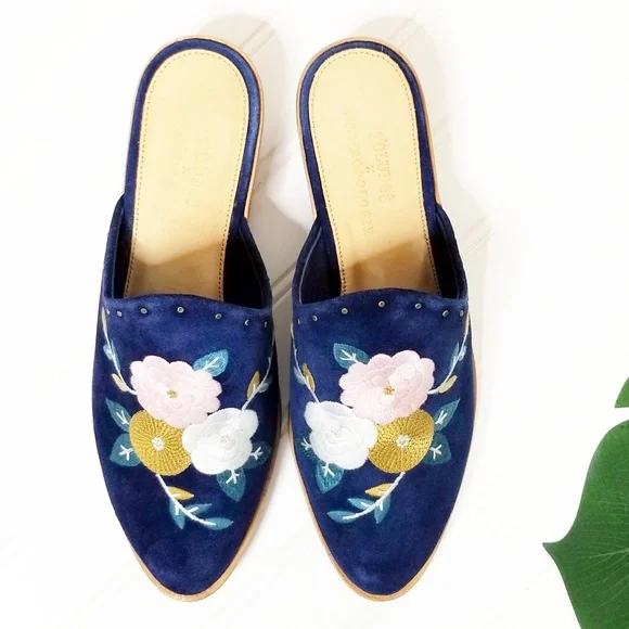 Soludos x Anthropologie Jardin Embroidered Suede Leather Mules 10 - Picture 2 of 8